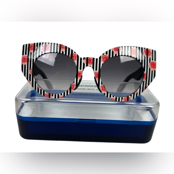 Swatch Womens Sunglasses Eyes Snap On Red White Floral Striped Made In Slovenia